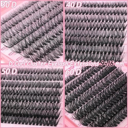 Lash Clusters Kit, 640 Pcs Eyelashes Clusters Extensions Kit 9-16mm Individual Lashes D Curl Fluffy Wispy False Eyelashes Thin Band, with Bond Seal Tweezers Brush DIY (30D+40D+50D+60D Kit 9-16mm) thumbnail 4