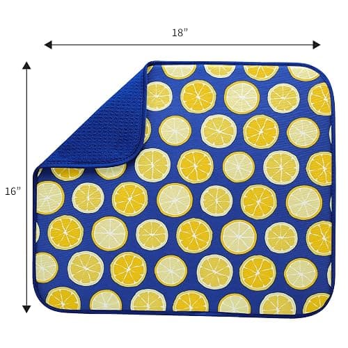 S&T INC. Absorbent, Reversible Microfiber Dish Drying Mat for Kitchen, 16 Inch x 18 Inch, Lemons thumbnail 3
