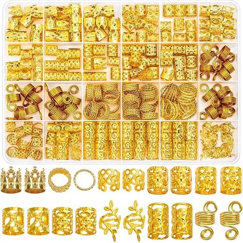 Lucomb 220 Pcs Gold Hair Jewelry for Braids, Loc Jewelry for Hair Dreadlock, Loc Charms for Women, Metal Gold Braid Rings Cuffs Clips for Dreadlock Accessories Clip Braids Extensions Decorations - Image 1