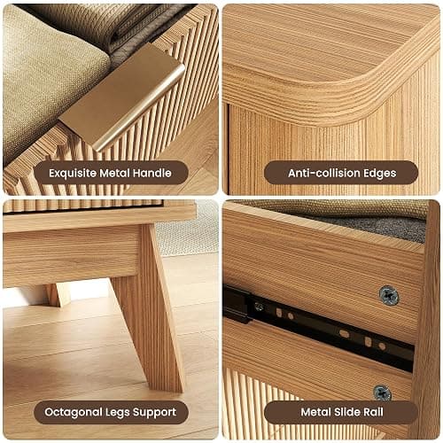 SUNWAVE 6 Drawer Dresser for Bedroom, 49.6" Wide Modern Fluted Dresser with Round Corner, Wood Chest of Drawers for Living Room (Oak) thumbnail 5