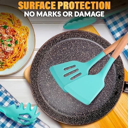 12 Pcs Cooking Kitchen Accessories Set with Holder, Silicone Heads (Teal) | Teal Kitchen Utensils Set for Cooking and Baking; Wooden Handles; Heat-Resistant up to 446°F; Non-Scratch for Nonstick Pans thumbnail 7