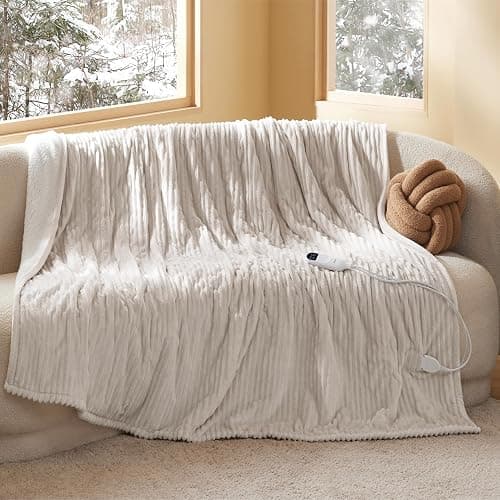 Bedsure GentleSoft Electric Blanket Full Size - Soft Ribbed Flannel Heated Blanket with 6 Heat Settings, Heating with 10 Time Settings, 8 hrs Timer Auto Shut Off, Gifts for Grandma (72"x84", Cream) - Image 1