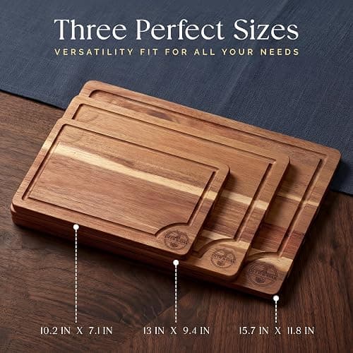 Pre-Oiled, Non Toxic 3-Piece Acacia Cutting Board Set with Stand, FSC Certified Wooden Chopping Boards, Includes 3.4 fl oz Chopping Board Oil, 3 Wood Carving Boards for Home, BBQ Kitchen, Deer & Oak thumbnail 6