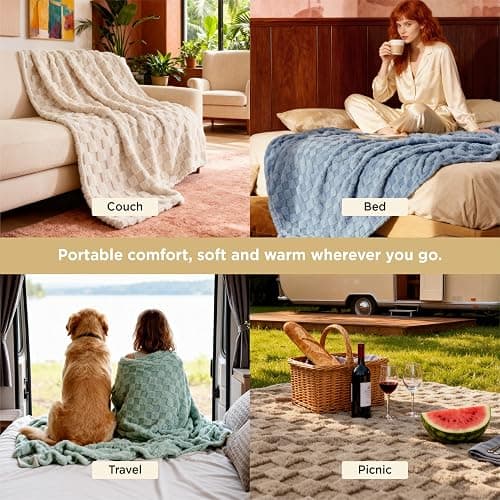 Bedsure GentleSoft Sage Green Throw Blanket for Couch - Checkered Fleece Blankets Christmas Gifts for Women Men Girls, Cute Soft Cozy Throw for Bedroom Home Decor Gifts, 50x60 Inches thumbnail 6