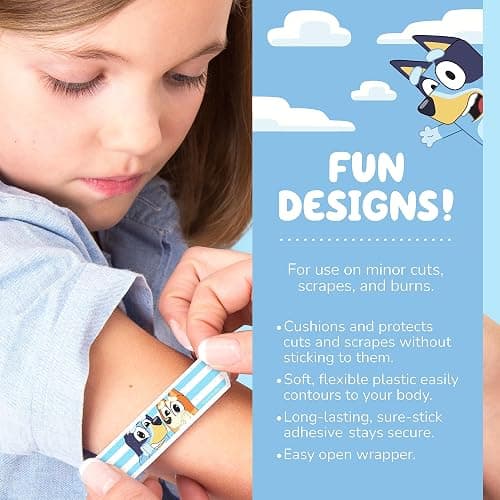 Bluey Kids Bandages, 3 Assorted Sizes 100 CT | Wear Like Stickers, Flexible Adhesive Bandages for Minor Cuts, Scrapes, and Burns. Great Gift idea and Stocking Stuffer thumbnail 3