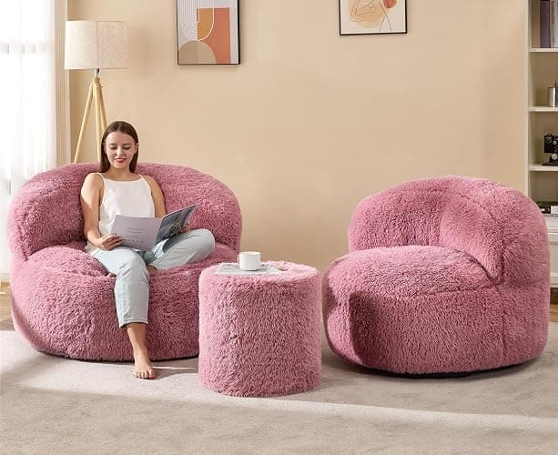 Hobestluk Bean Bag Chair Giant Bean Bag Chairs for Adults Big Bean Bag Chair with Memory Foam Filled Large Beanbags for Living Room, Bedroom (Pink, Standard) thumbnail 4