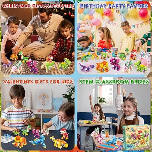 LINAYE 12 Packs Dinosaur Party Favors for Kids - 417 PCS Mini Dinosaur Building Blocks Set Toys for Boys Kids Easter Stuffers Fillers Birthday Valentines Day Gifts Classroom Prizes thumbnail 6