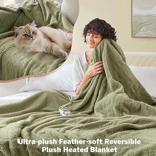 Serta Heated Blanket, Electric Twin Size, Soft, Warm, Fuzzy - Auto Shut Off Timer, 10 Lv Heat Setting, ETL Certified, 62" x 84" Sage thumbnail 6