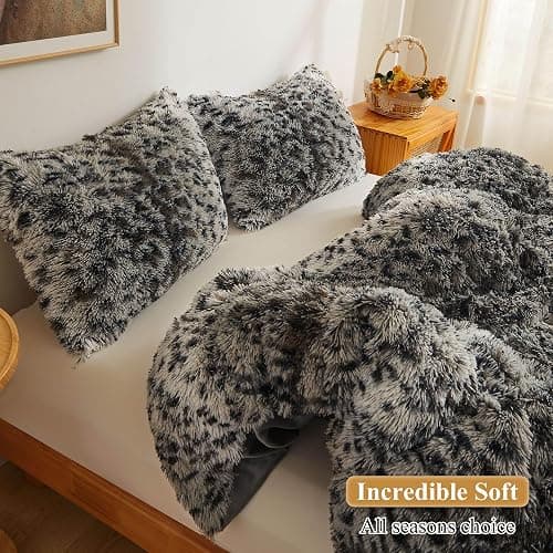 XeGe Leopard Faux Fur Fluffy Pillowcases, Plush Shaggy Soft Long Pillow Covers, Fuzzy Decorative Cheetah Print Pillow Cases, Furry Pillow Shams for Bed Sofa Zipper Closure, 2 Pack(Standard, Grey) thumbnail 5
