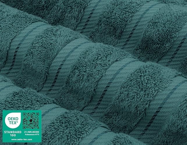 American Soft Linen Premium 3 Piece Towel Set, 1 Bath Towel 1 Hand Towel 1 Washcloth, 600 GSM 100% Cotton Turkish Towels for Bathroom, Teal Towel Set thumbnail 3