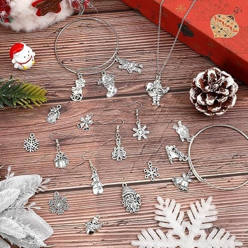 MARFOREVER 120Pcs Christmas Charms for Jewelry Making, Xmas Antique Silver Christmas Charms Holiday Tibetan Bangle Pendants Accessory for DIY Bracelet Necklaces Earrings Making Supplies thumbnail 4