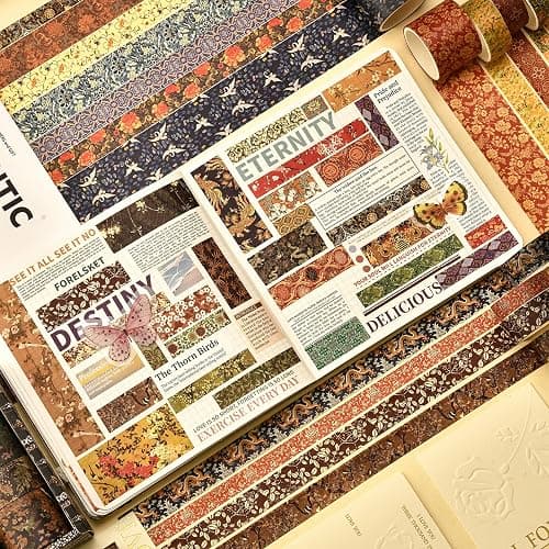 Songdao 12 Rolls Chinoiserie Washi Tape Set Chinese Arts Adhesive Tapes Geometric Garden Decorative Masking Tape Sets for Craft, Kids, Scrapbook, DIY, Gift Wrapping (Serene Mountain Abode) - Serene Mountain Abode thumbnail 6