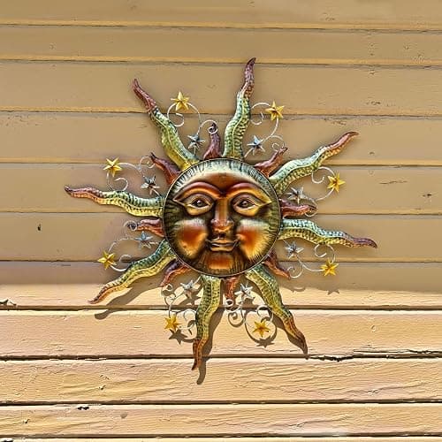 TERESA'S COLLECTIONS Sun Metal Wall Art for Outdoor Decor,21" Bronze Sun Face 3D Wall Decor for Garden Decor,Rustic Retro Hanging Sculpture for Outside Living Room Home Patio Farmhouse Gifts for Mom thumbnail 5