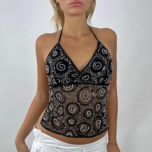 Y2k Cami Top Crop Tank Top Sequin Sparkly Glitter thumbnail 4