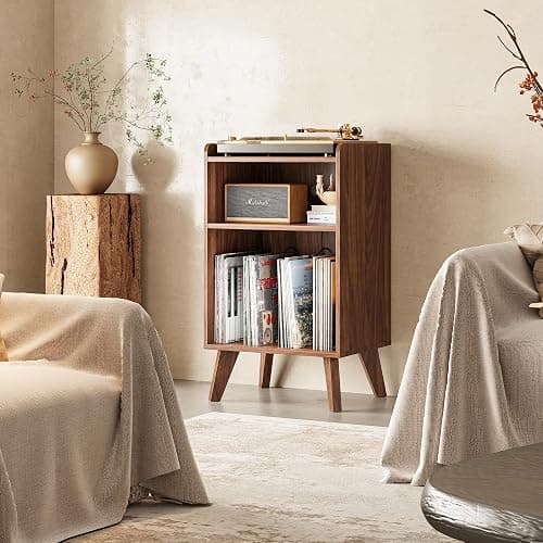 Record Player Stand, Turntable Stand with Record Storage and Charging Station & USB Ports, Record Player Table with Metal Divider, Record Stand Up to 160 Albums for Living Room, Bedroom Walnut thumbnail 6