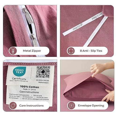 JELLYMONI Duvet Cover King Size - 100% Washed Cotton Comforter Cover with Linen-Like Texture, Breathable & Soft Bedding for Modern Home, Guest Room and Everyday Use,1 Duvet Cover & 2 Pillowcases thumbnail 6