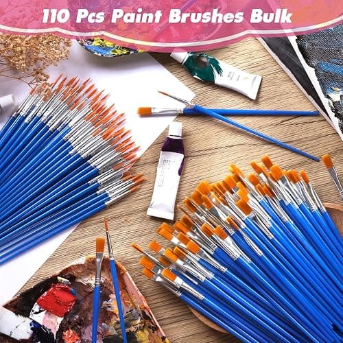 ZRLEI Small Paint Brushes Bulk, 110 Pcs Flat Tip Round Acrylic Paint Brushes for Kids Classroom Acrylic Watercolor Canvas Face Painting Touch Up thumbnail 7