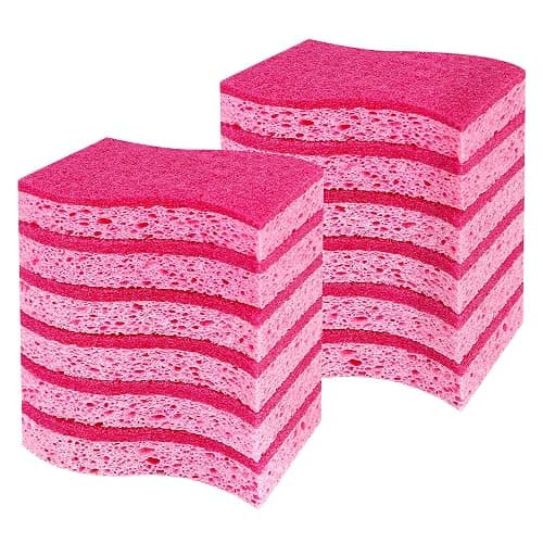 12 Pack Non-Scratch Kitchen Sponges, S-Shaped Pink Dish Sponges for Kitchen | Biodegradable Cellulose & Non-Scratch Scrubber, Household Gentle Cleaning Sponges for Pots Pans Stemware Porcelain Bathroom - Image 1
