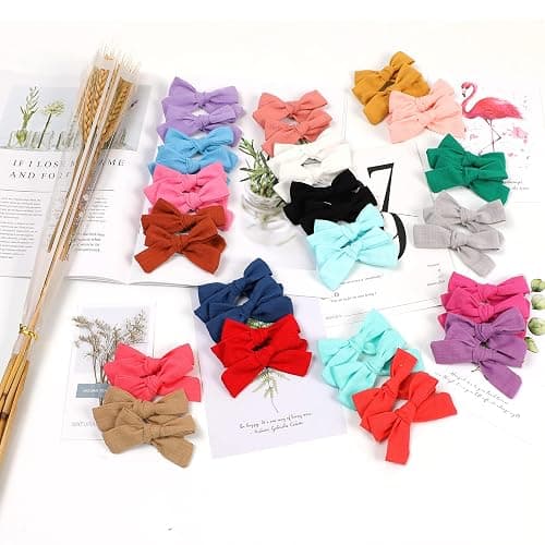 40PCS Linen Hair Bows and Accessories - Baby Girl Pigtail Clips, Neutral Fabric Bows for Little Girls - Girls hair bows thumbnail 5