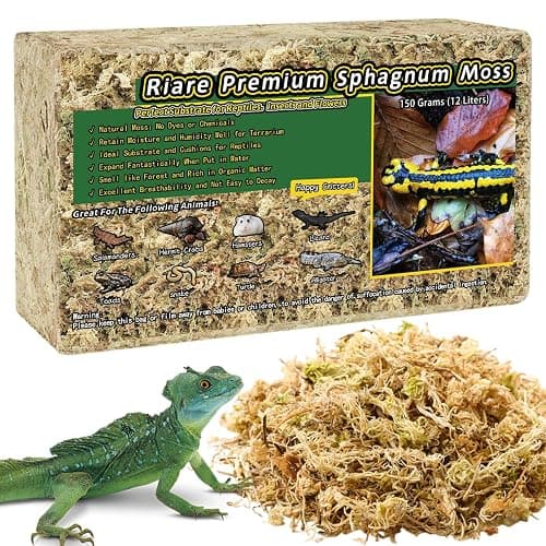 Riare 5.3oz Natural Sphagnum Moss for Reptiles- 6QT Terrarium Reptiles Moss | Moisture Retention, Dried Terrarium Moss Bedding for Lepard Gecko Snakes Turtles Frogs Jumping Spiders Humid Hide Setup - Image 1