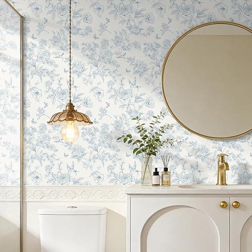 Floral Peel and Stick Wallpaper- Blue and White Vintage Flowers Contact Paper for Bathroom, Bedroom - Boho Removable Self Adhesive Vinyl Wall Paper for Decor Shelf Linings and Cabinets,17.3" x 78.7" thumbnail 2