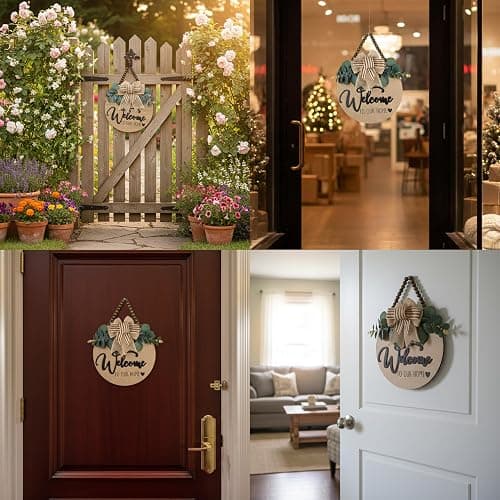 Condorpasea 3D Welcome Sign for Front Door | Home/Farmhouse Porch Décor Wooden Hanging Sign with Artificial Leaves and Rustic Beads | Christmas Classroom |12" Round thumbnail 8