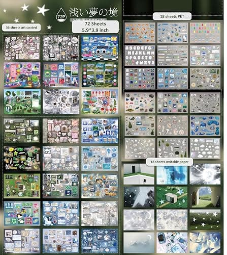 Dreamcore Retro Sticker Book, 72 Sheets with Mixed Writable Paper, PET & Art Coated Paper, Creative Activity Stickers, DIY Scrapbooking Phone Cases Laptops Party Gifts (LightDream) thumbnail 6