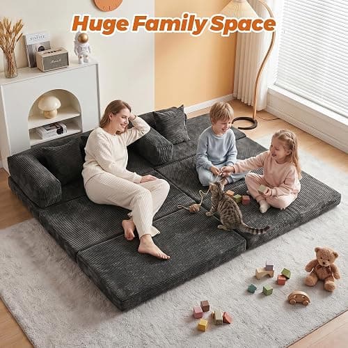6-in-1 Boneless Couches L-Shaped Modular Sectional Sofa | Cloud Couch Sectional & Tri-Folding Mattress | Corduroy Pet-Friendly Convertible Sofa Bed with 800LB Capacity Apartment, Guest Room thumbnail 3
