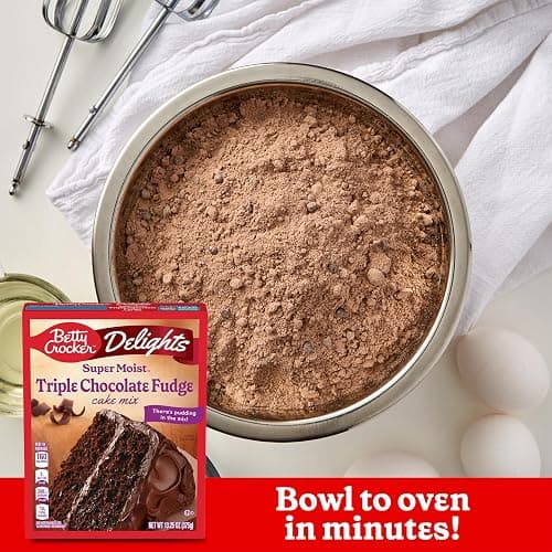 Betty Crocker Delights Triple Chocolate Fudge Cake Mix, 13.25 oz | Pudding In The Mix For Moist Texture, Doubles As Cupcake Mix, America's #1 Cake Mix Brand thumbnail 4