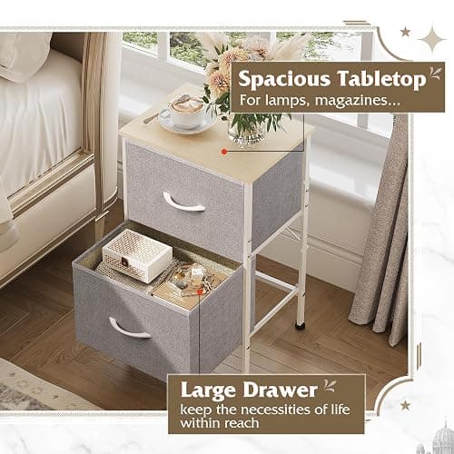 WLIVE Nightstand, Nightstand with 2 Drawers, Bedside Furniture, Night Stand, Small Dresser for Bedroom, College Dorm, End Table with Fabric Bins, Dormitory, Light Grey, Size L thumbnail 5