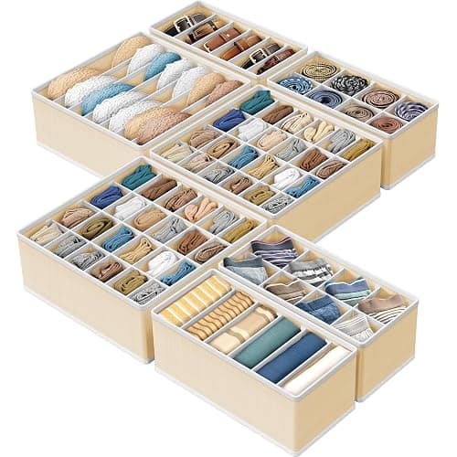 Simple Houseware Closet Underwear Organizer Drawer Divider Assorted 7 Pieces, Beige - Image 1