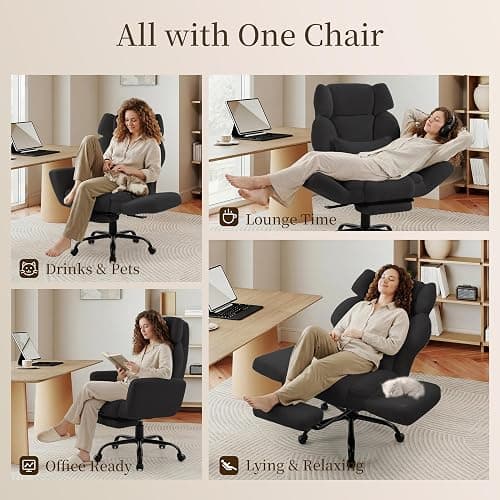 Office Chair with Flip Armrests,Big and Tall Office Chair with Foot Rest,Extra Wide Seat & Lumbar Pillow,Ergonomic Computer Gaming Chair,Comfy Criss Cross Chair for Pets Sitting,Teddy Fleece,Black thumbnail 3