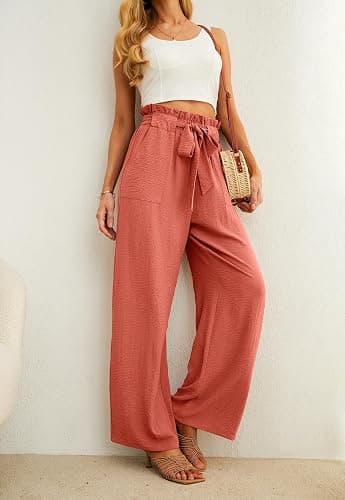 IWOLLENCE Women's Wide Leg Pants with Pockets High Waist Adjustable Knot Loose Casual Trousers Business Work Casual Pants thumbnail 4