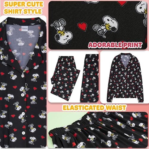 Peanuts Snoopy Pajamas for Women Set Long Sleeve Lounge Top PJ Pants Sleepwear Cute Nightwear Loungewear Gifts for Women thumbnail 4