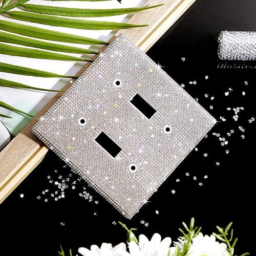 Shiny Rhinestones Wall Plate Light Switch Cover Plate Decorative Wall Bling Outlet Cover for Bedroom Accessories Home Decor(2-Gang Toggle,Silver) thumbnail 7