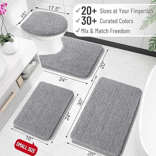 OLANLY Bathroom Rugs 30x20, Extra Soft Absorbent Chenille Bath Rugs, Rubber Backing Quick Dry, Machine Washable Bath Mats for Bathroom Floor, Tub and Shower, Home Decor Accessories, Grey - Grey - 30" x 20" thumbnail 2