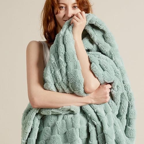 Bedsure Queen Size Blanket for Bed - Soft Fleece Checkered Blankets, Warm Cozy Thick Fluffy Fuzzy Plush Gifts for Women Girls, Fall Living Room Home Decor, Sage Green，90x90 thumbnail 7