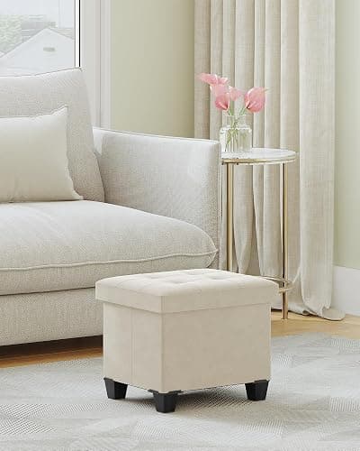 Kerioers Storage Ottoman, Foldable Ottoman Foot Rest, Foot Stool, Bench with Storage, 660 lb Load Capacity, for Living Room, Bedroom, Dorm, Cream White FSS10W01V2 - 12.9"D x 16.1"W x 12.9"H - Cream White thumbnail 4