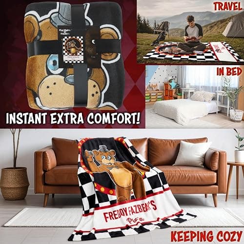 Get Trend Five Nights at Freddy’s Fleece Throw Blanket, Soft Cozy 59 x 51 Inch, Gaming Bedding Couch Bed Sofa Decor, FNAF Gifts for Gamers (Black FNF) thumbnail 4