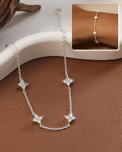 FUNEIA Dainty Silver Gold Bracelets for Women Trendy Non Tarnish 14K Gold Plated Waterproof Diamond Bracelets Cute Stackable Heart Butterfly Clover Cross Evil Eye Charm Bracelet Stack Jewelry Gifts thumbnail 4