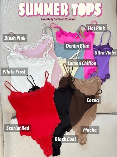 Starrylion Lace Body Suit Square Neck Tops for Women Sleeveless Spaghetti Strap Tank Top Bodysuits for Women Sexy Jumpsuit thumbnail 2