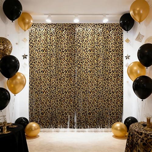 OQOQ Cheetah Print Birthday Decorations Backdrop (2 Pack), Extra Long 3.3x8.2ft Leopard Tinsel Fringe Curtains Animal Print Party Decor Jungle Safari Bachelorette Party Supplies Photo Props Booth thumbnail 7