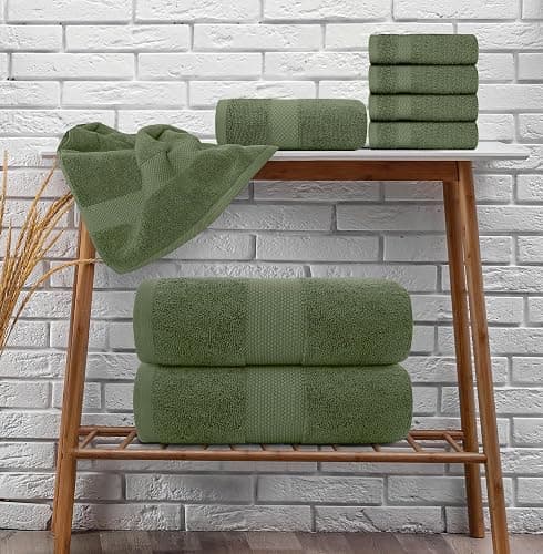 White Classic Luxury Bath Towel Set of 8 Pieces - 100% Turkish Cotton Highly Absorbent Towels for Bathroom, 2 Luxury Bath Towels 700GSM, 2 Hand Towels, 4 Washcloths, Sage Green thumbnail 2