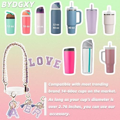 Letter Owala Accessories for Water Bottle 24oz 32oz 40oz, with Cute Initial Charm and Handle Strap, Compatible with Owala Free Sip, Coffee Tumbler, Owala Kids Bottle, Sway, Stanley Cup Accessories thumbnail 5