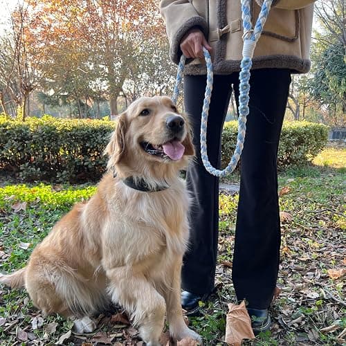 Handmade 5ft Braided Cotton Dog Leash with Unique Floral Handle, Durable and Stylish, Ideal for Small to Large Dogs,Blue & White Color thumbnail 8