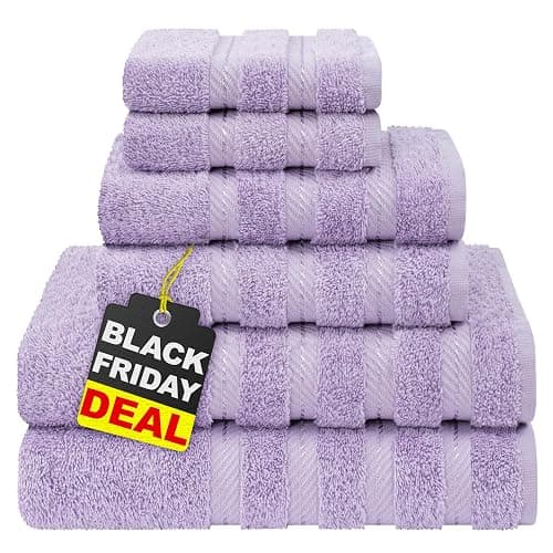 American Soft Linen Luxury 6 Piece Towel Set, 2 Bath Towels 2 Hand Towel 2 Washcloths, 600 GSM 100% Cotton Turkish Towels for Bathroom, Lilac Towel Sets - Image 1