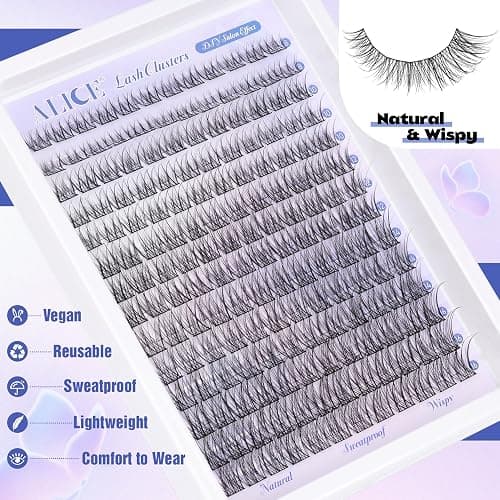 Natural Lash Clusters Wispy Cluster Eyelash Extensions 168pcs Individual Lashes 8-16mm C-Curly DIY Lash Extension Natural Look Soft Thin Band Cluster Lashes by ALICE thumbnail 6