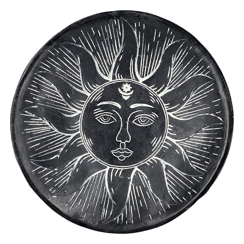 Pacific Giftware Carved Illustrated Sun and Moon Resin Trinket Bowl Black 8” Diameter thumbnail 3