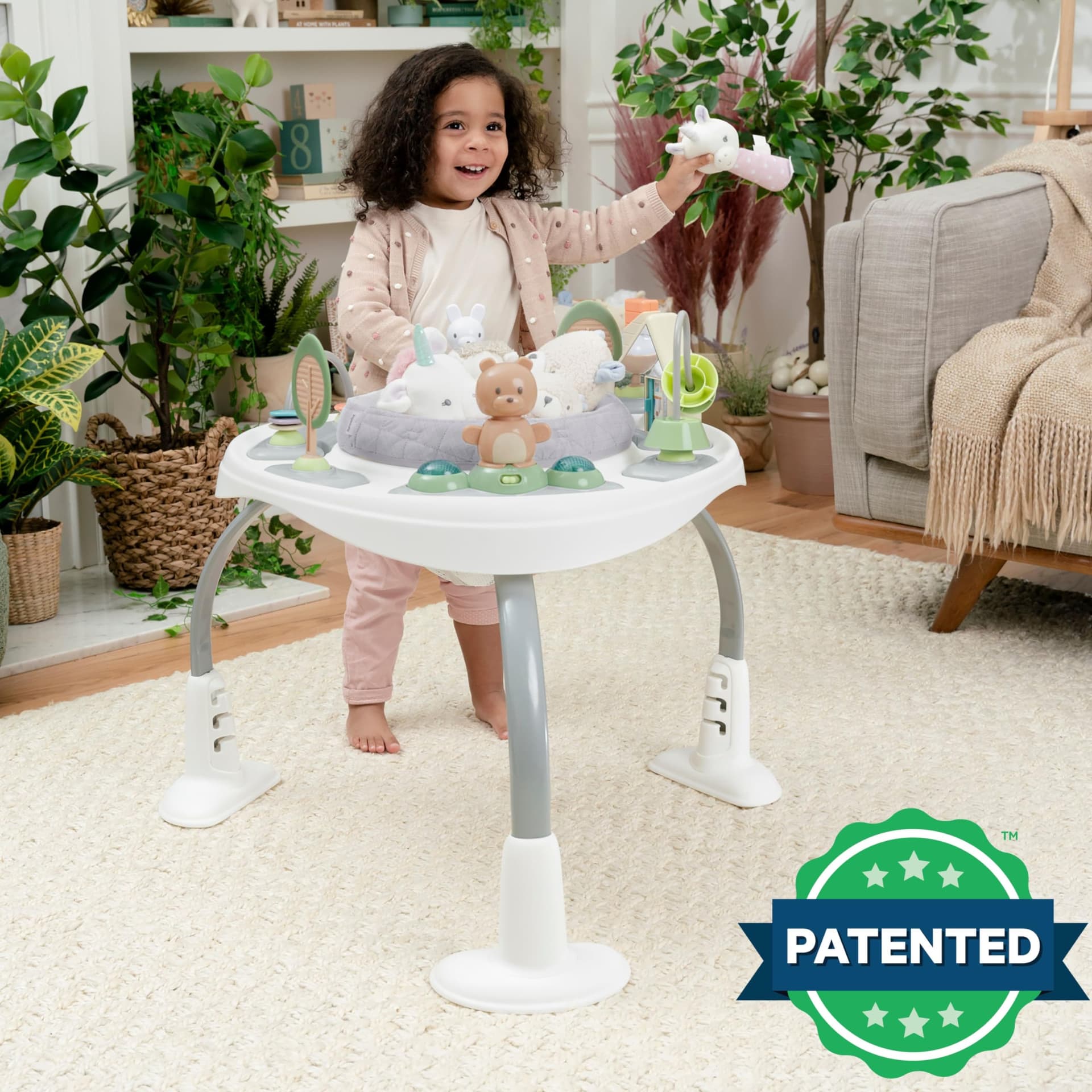Ingenuity Spring & Sprout 2-in-1 Baby Activity Center Jumper and Table with Infant Toys - Ages 6 Months +, First Forest thumbnail 4