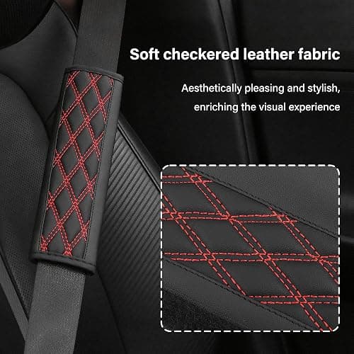 wedfish 2PCS Car Seat Belt Cover Pads,Leather Seatbelt Covers Protect Shoulder and Neck Car Accessories Interior,Universal Car Seat Strap Pads Car Decorations for Most Cars Trucks (Black/Red) thumbnail 3